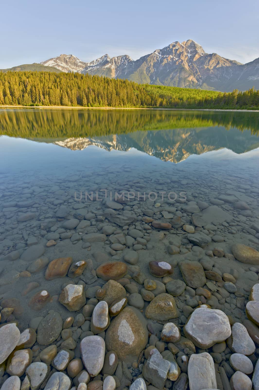 Beautiful Patrica Lake just after sunrise, Jasper National Park, Alberta, Canada