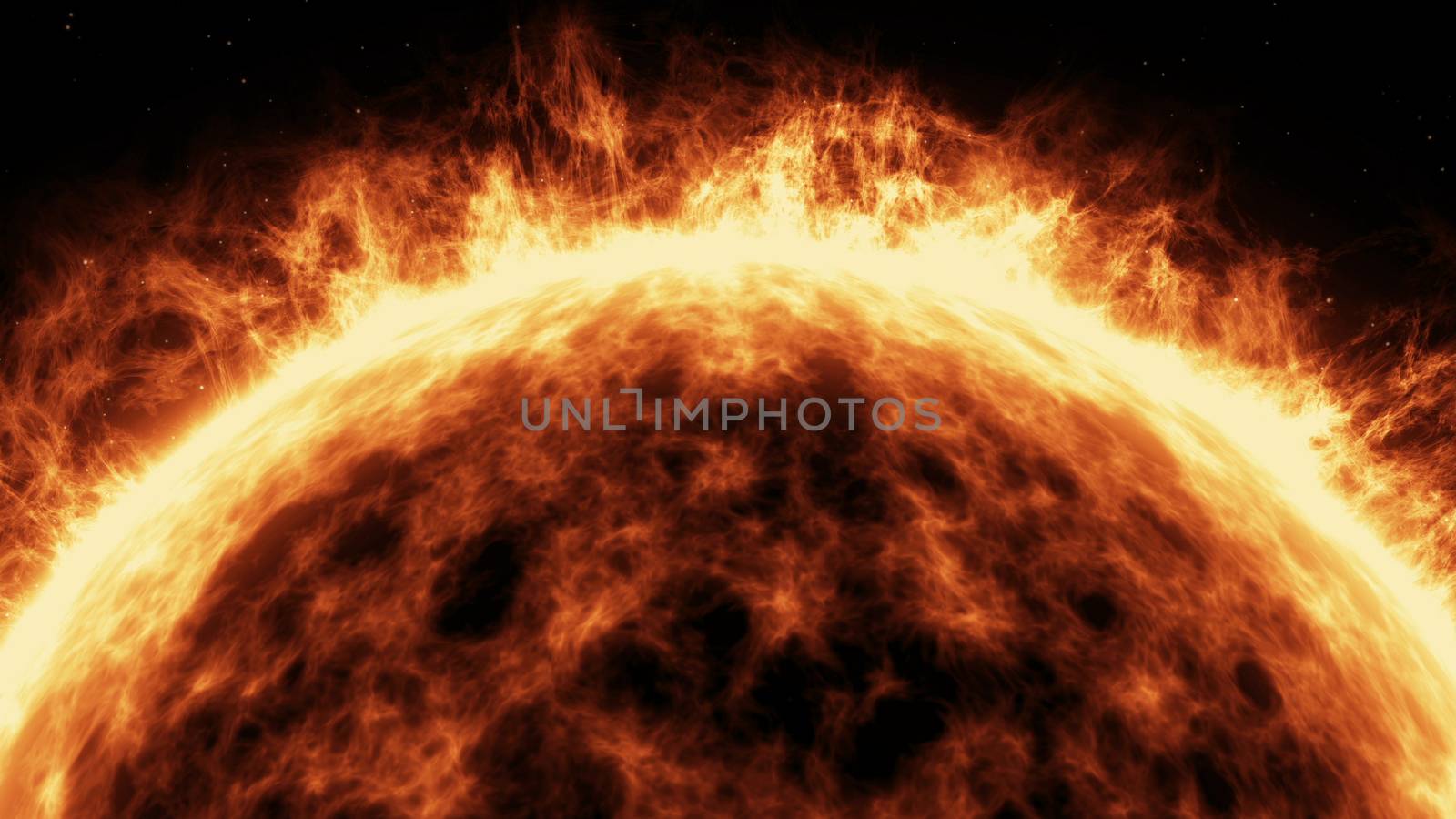 A bright blazing planet with hot flares on a dark backgrounds