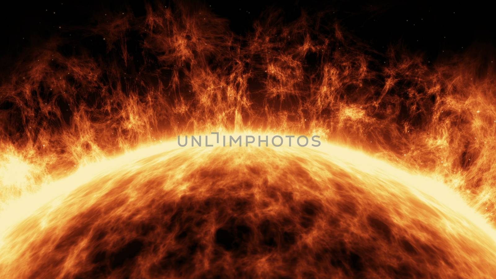 Sun surface with solar flares against a black background.