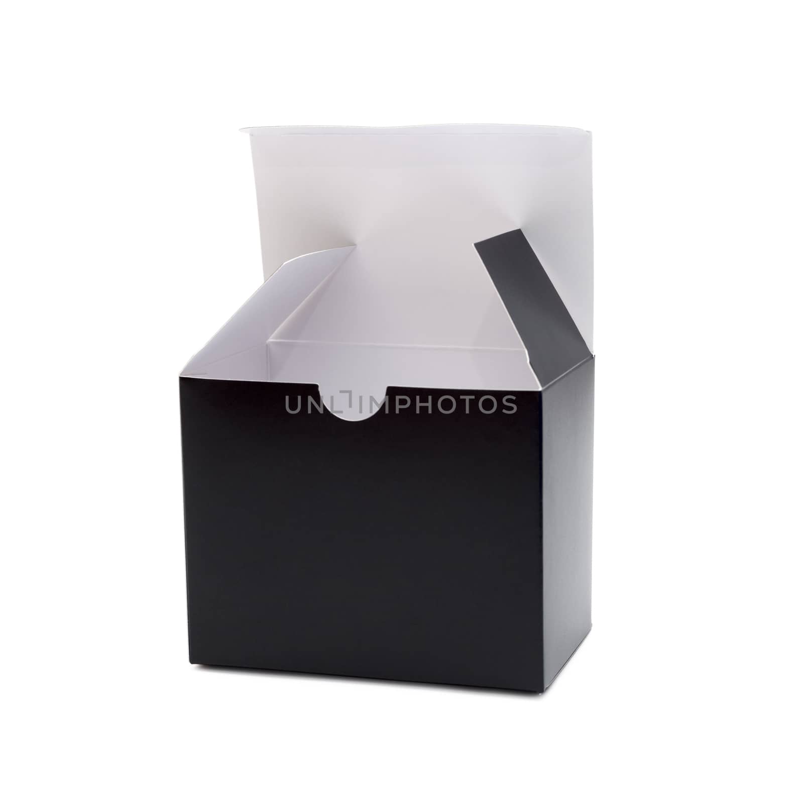 Black cardboard box, isolated on white background