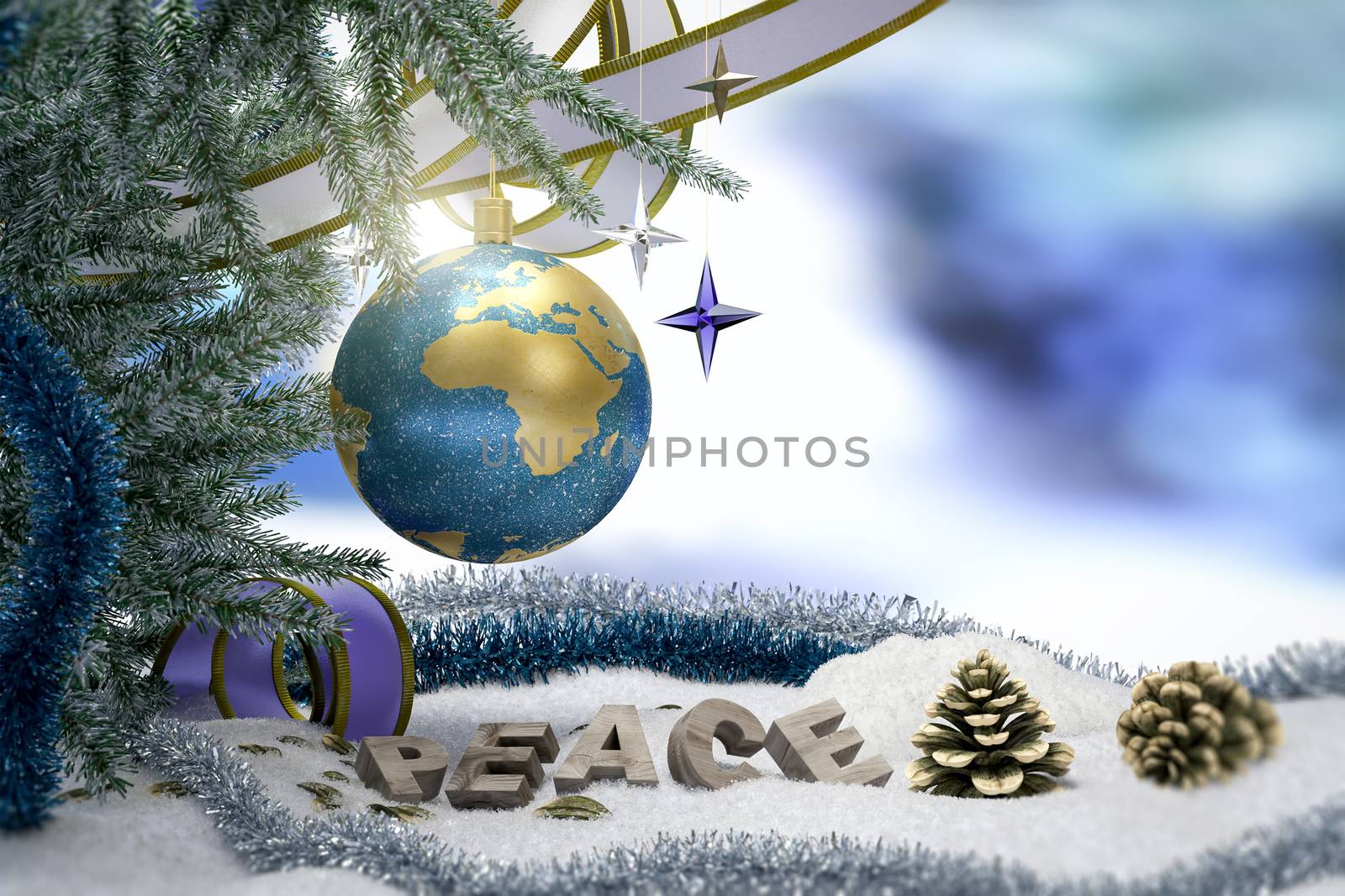 Happy New Year and Merry Christmas background with earth and peace word