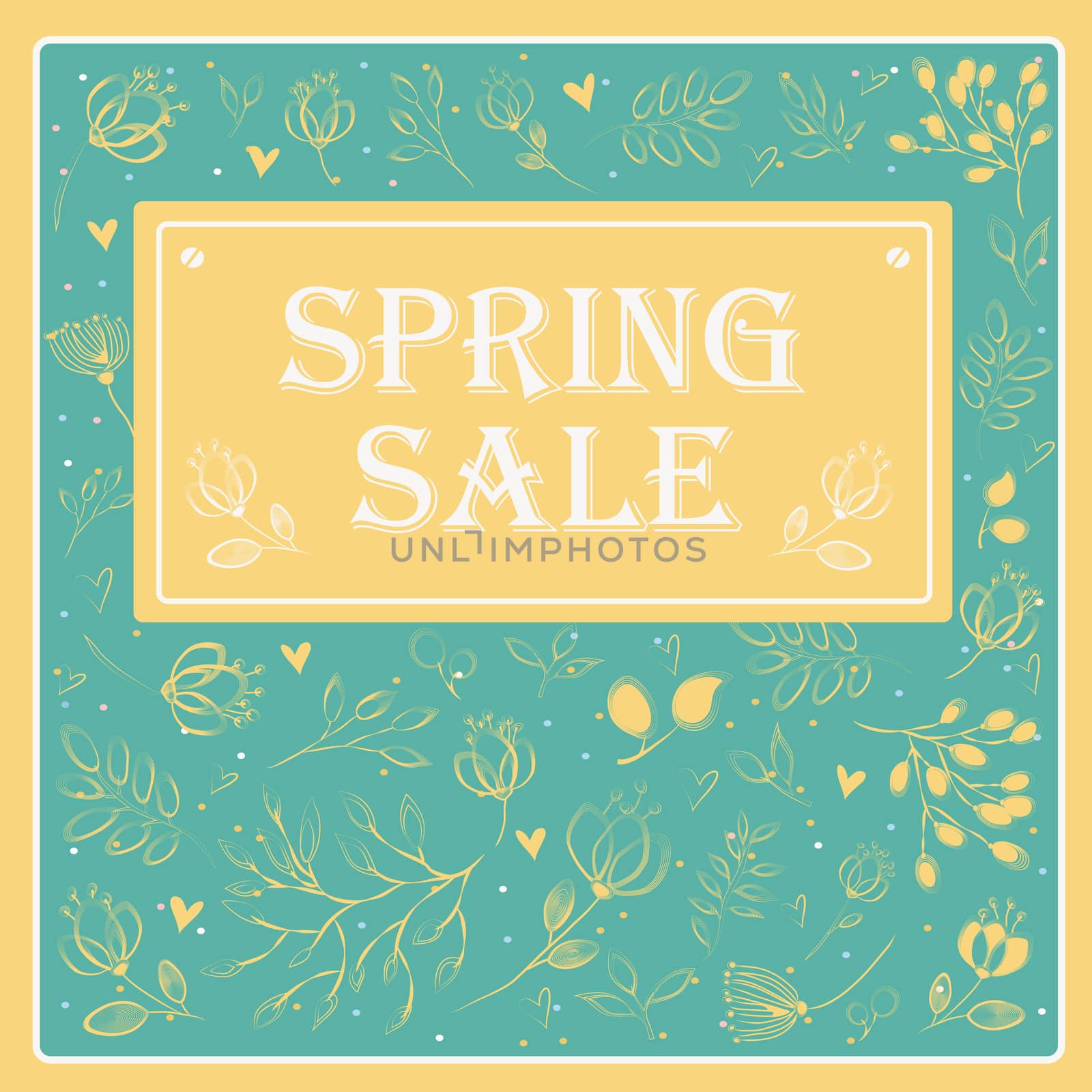 Inscription Spring Sale with drawing flowers. illustration