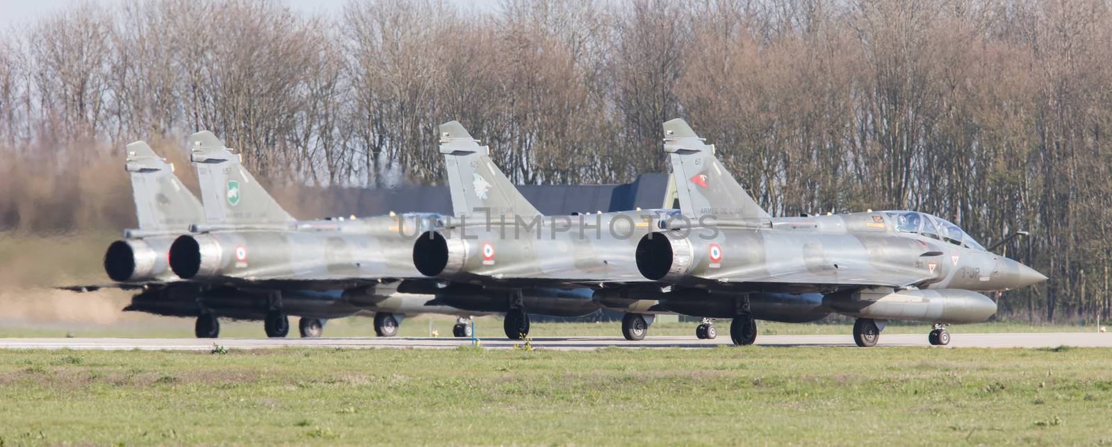 LEEUWARDEN, NETHERLANDS - APRIL 11, 2016: French Air Force Dassault Mirage 2000N during the exercise Frisian Flag. The exercise is considered one of the most important NATO training events this year.