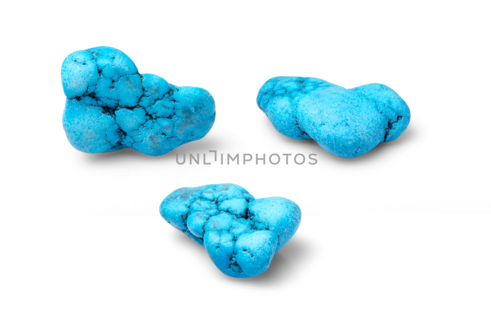 Blue turquoise hawlit shot from thre angles isolated on white background.