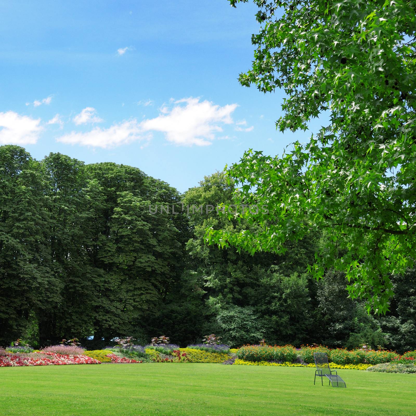 park with lawns and flower gardens