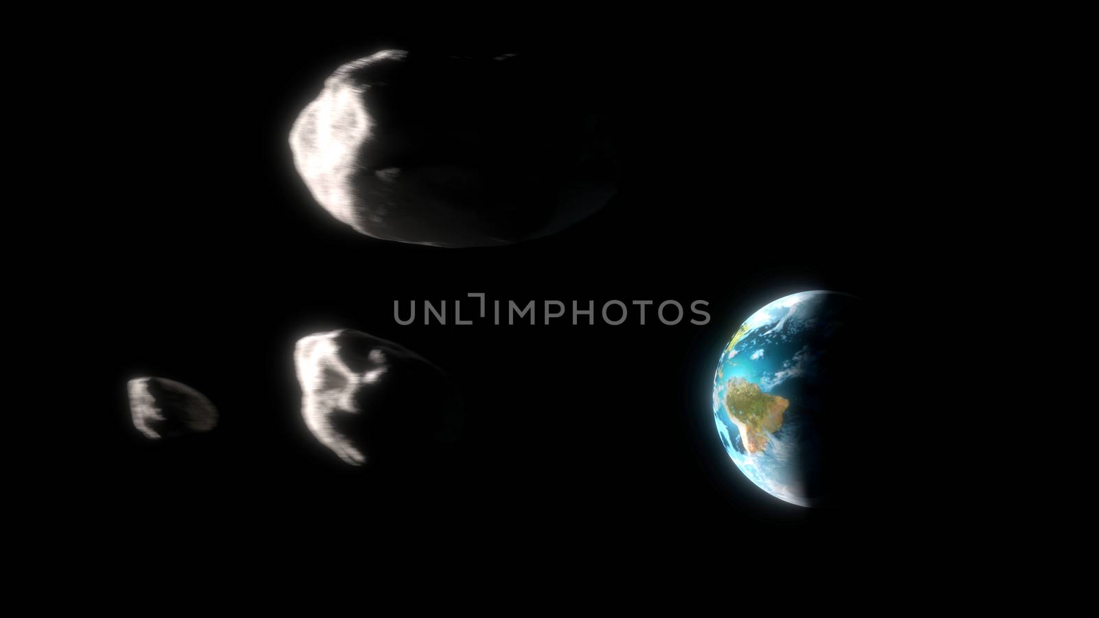 Asteroids group approaching the earth. 3d illustration