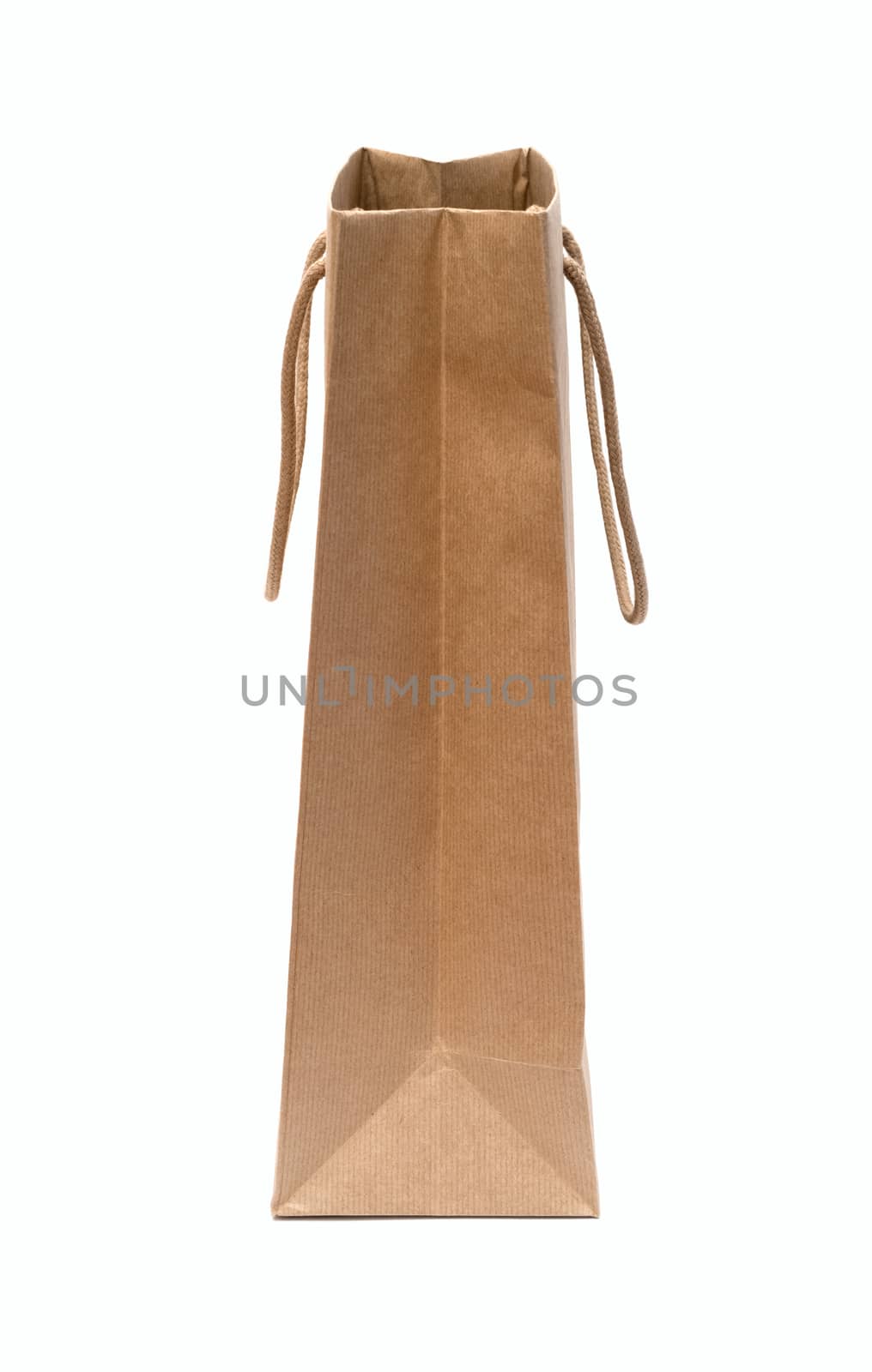 Empty brown paper bag isolated on white background by DNKSTUDIO