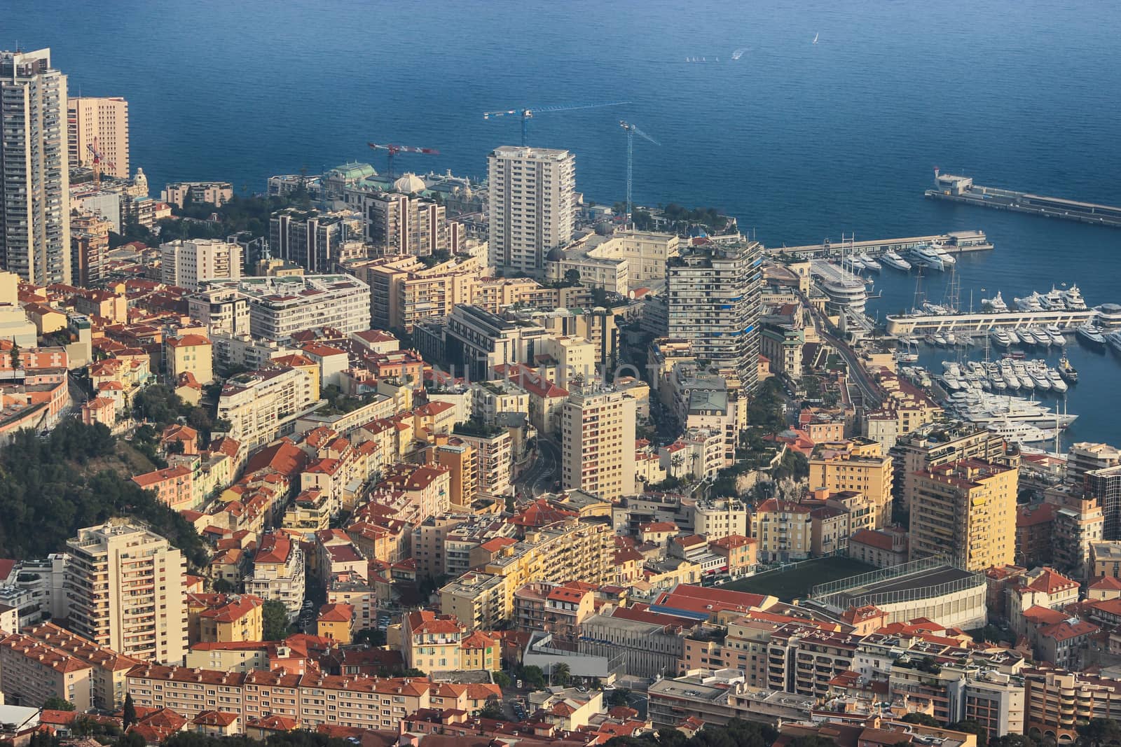 Aerial View of Port Hercule, Monte-Carlo and the Mediterranean Sea in Monaco