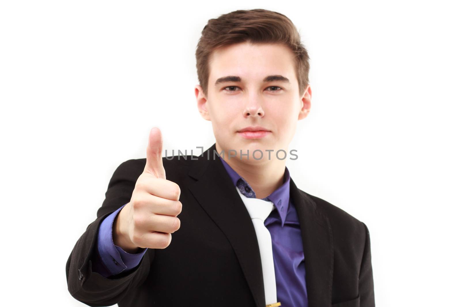 Young businessman with thumb up by DmitryOsipov