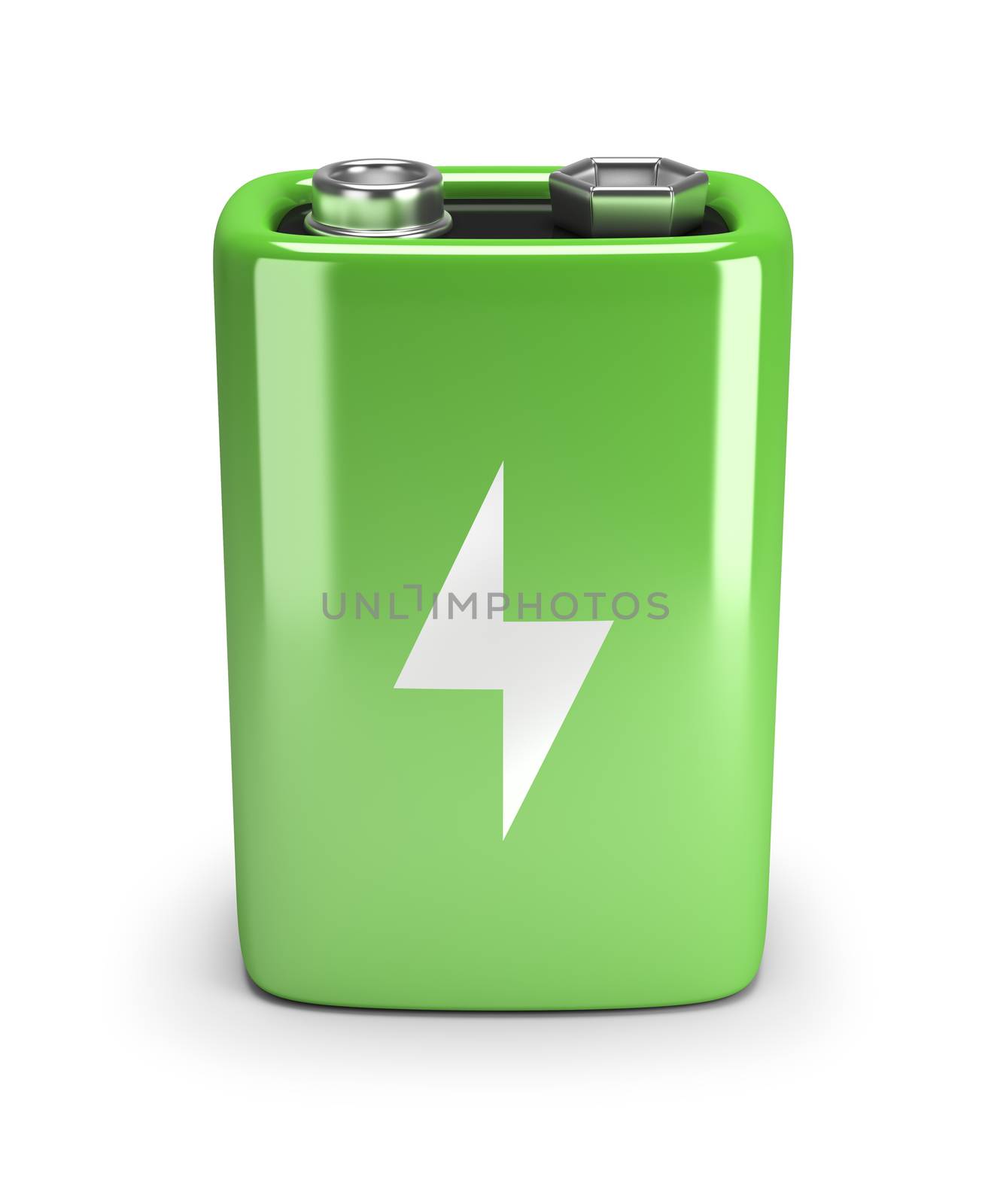 Green battery. 3d image. Isolated white background.
