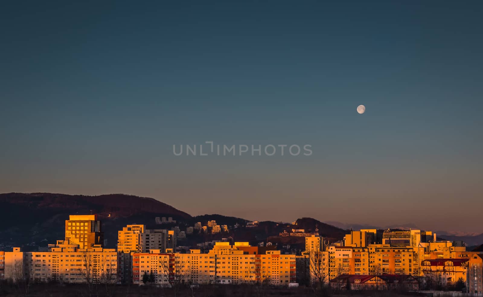 Sunrise over city Brasov in Transylvania, Romania.