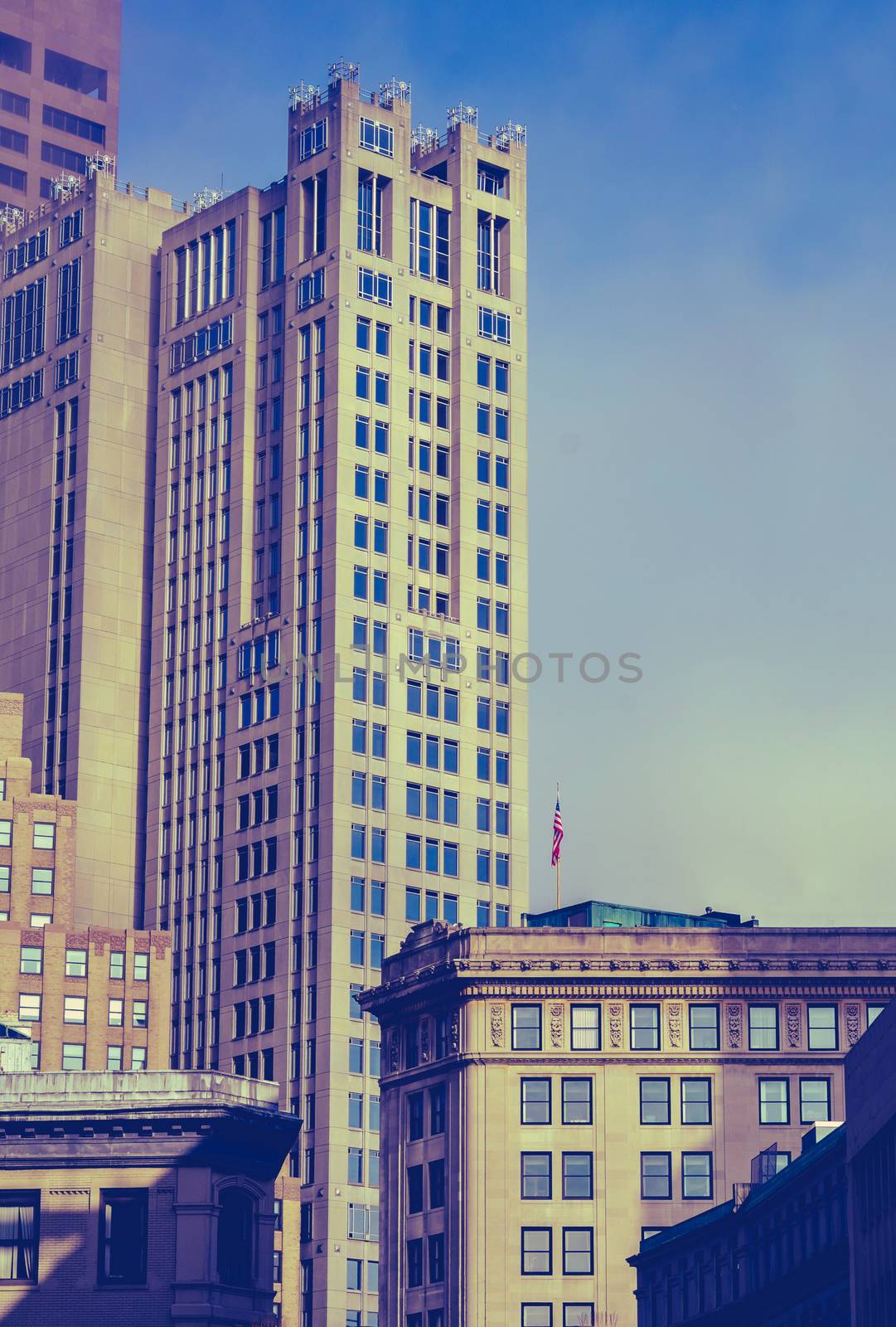 Retro Vintage Style Photo Of The Historic Buildings Of Downtown Boston, Massachusetts