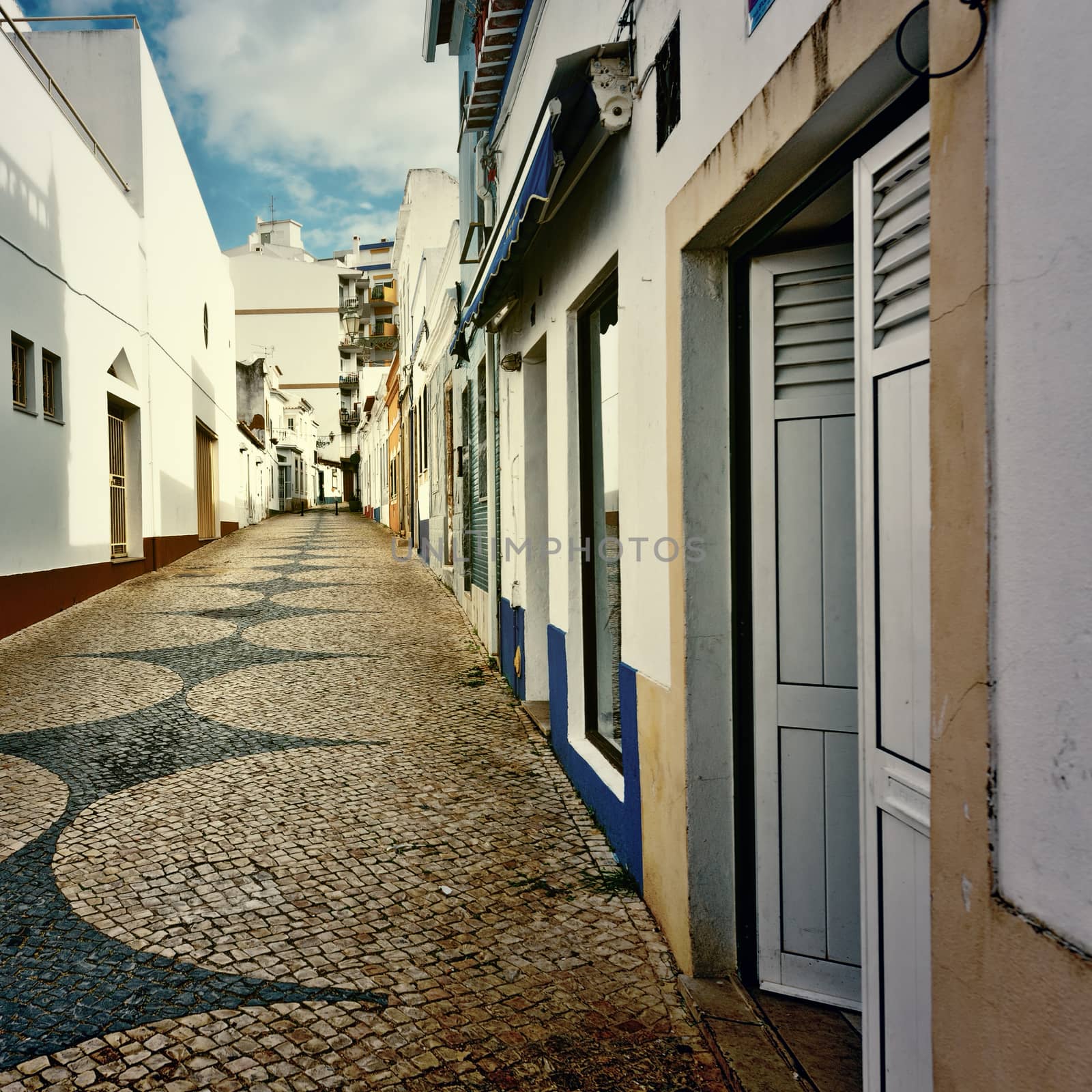Patterned Pavement in the Medieval Portuguese City of Logos, Vintage Style Toned Picture