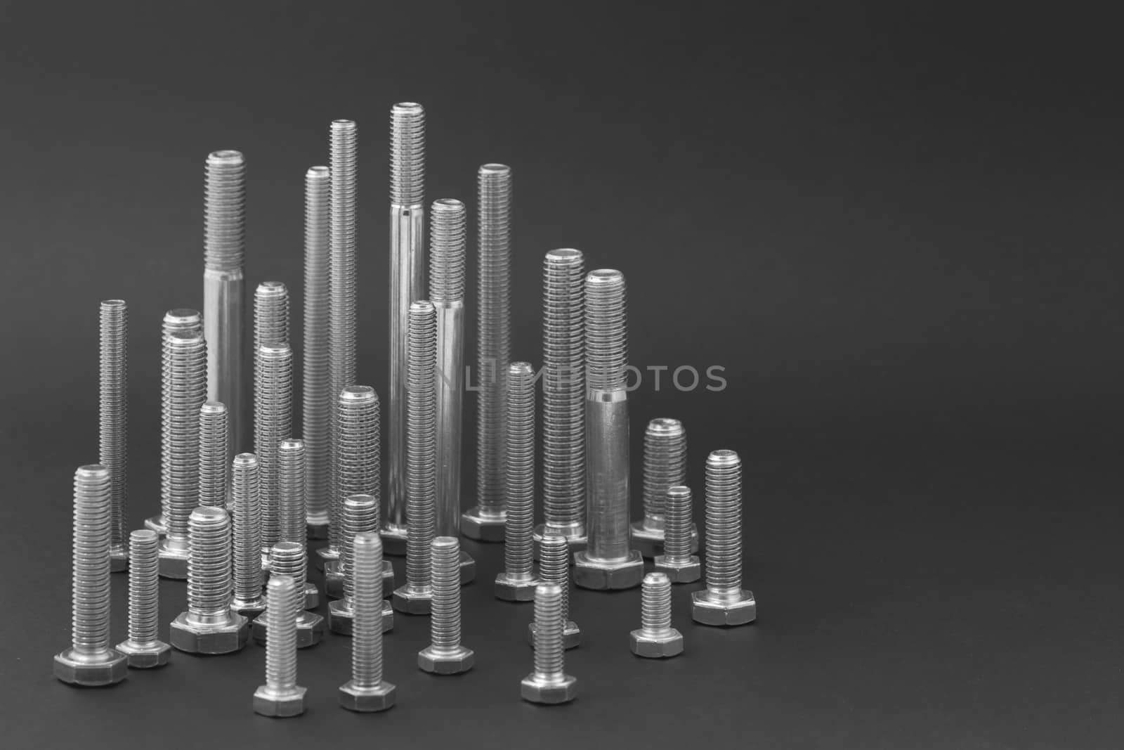 A group of stainless bolts