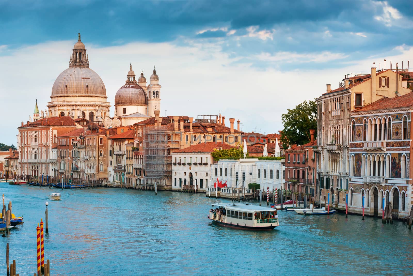 Grand Canal and Basilica Santa Maria della Salute in sunny day. Venice, Italy. Sunny day