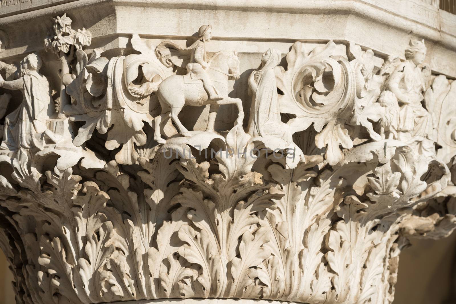 Column Sculptures of Doge's Palace, Saint Marks Square, Venice, Italy