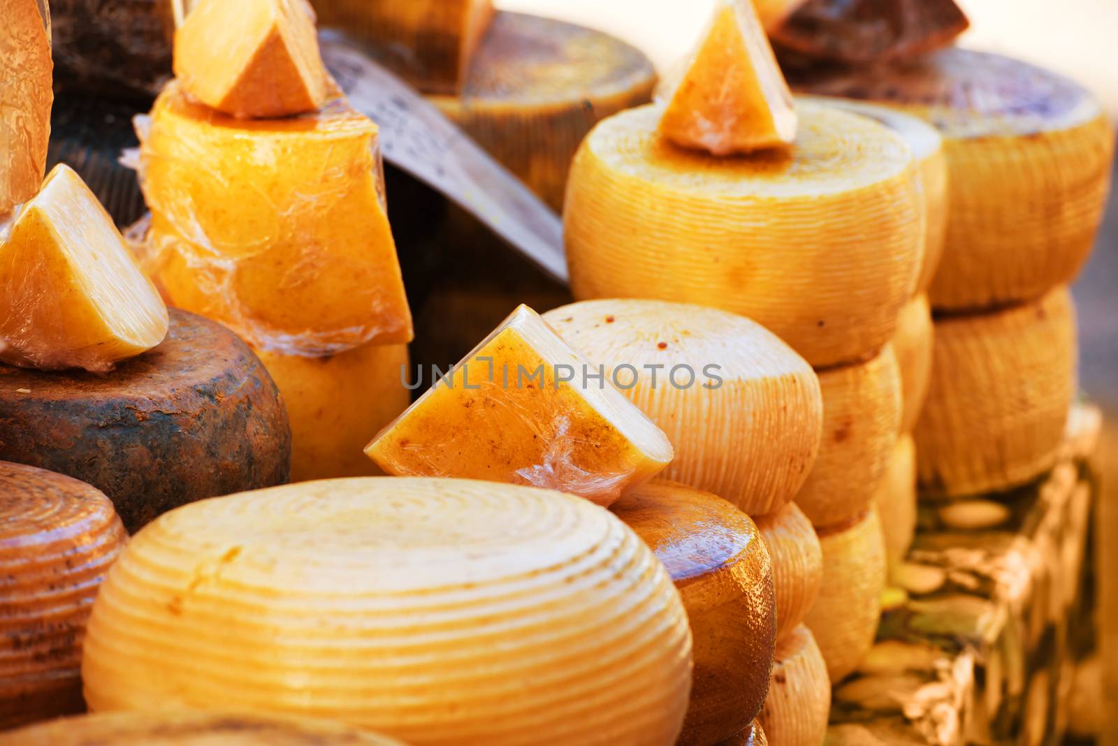 Different sorts of delicious italian cheeses on the market
