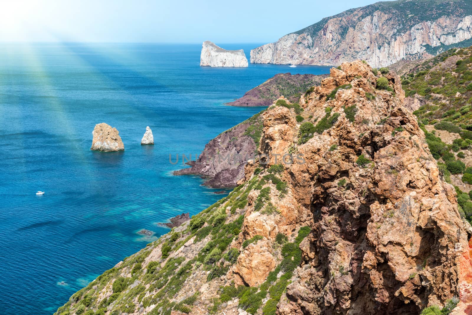 Beautiful view to tropical sea from the island coast. Sardinia, Italy.