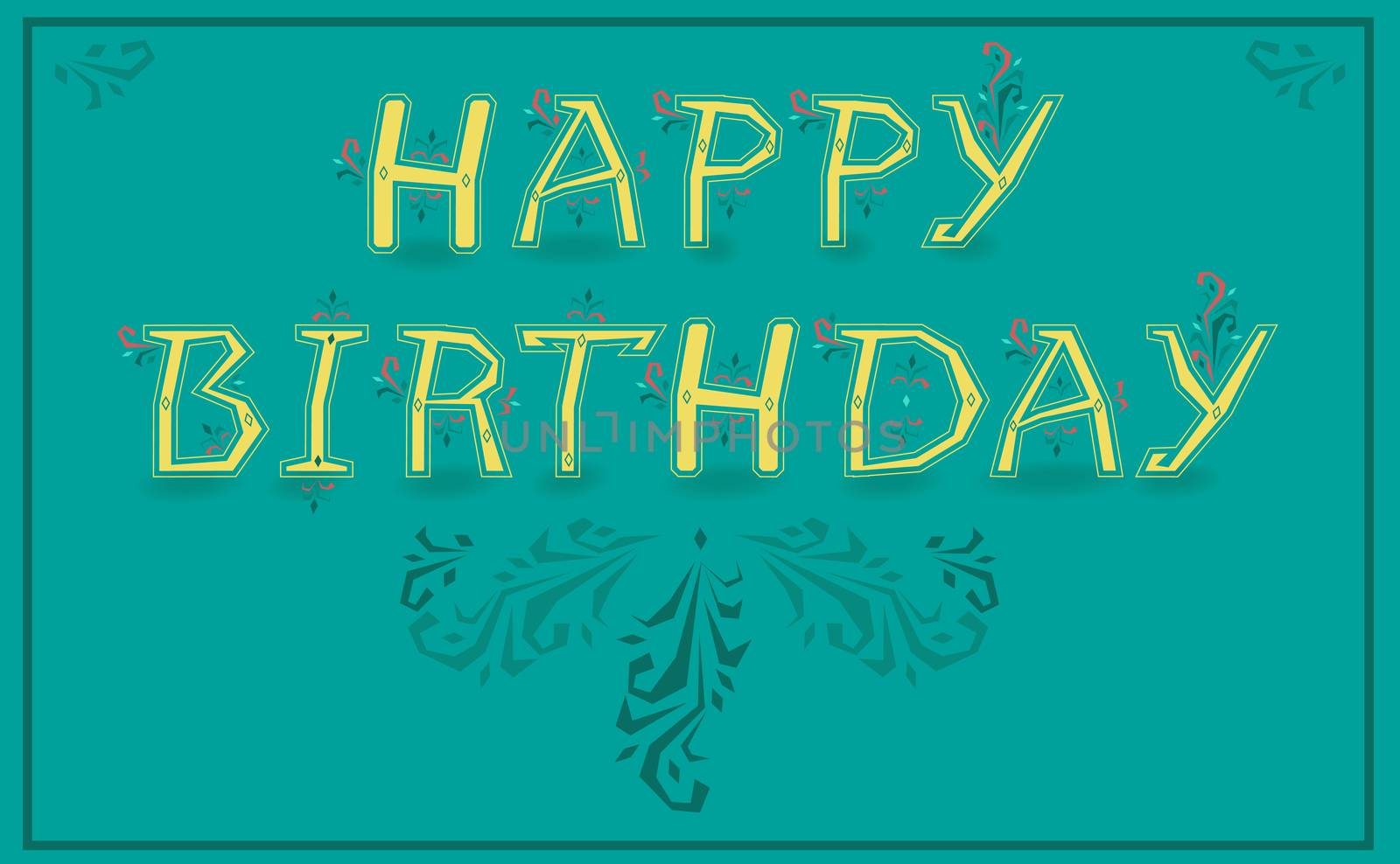 Inscription Happy Birthday. Delicate letters with floral pattern. Illustration