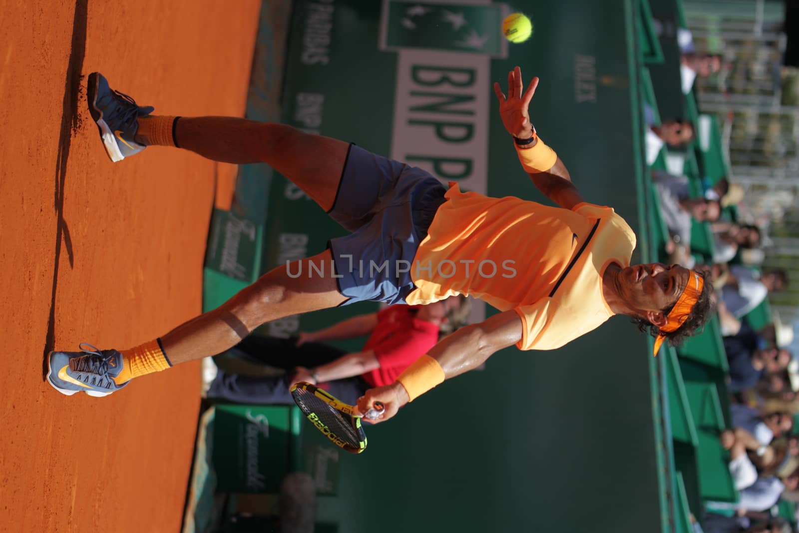 MONACO, Monte-Carlo: Spain's Rafael Nadal returns a shot to Switzerland's Stan Wawrinka during their tennis match at the Monte-Carlo ATP Masters Series tournament on April 15, 2016 in Monaco. 