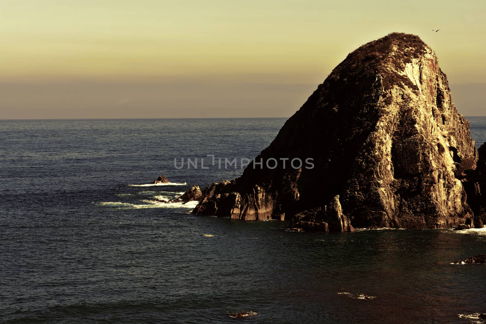 Rocky Coast of Atlantic Ocean in Portugal, Vintage Style Toned Picture