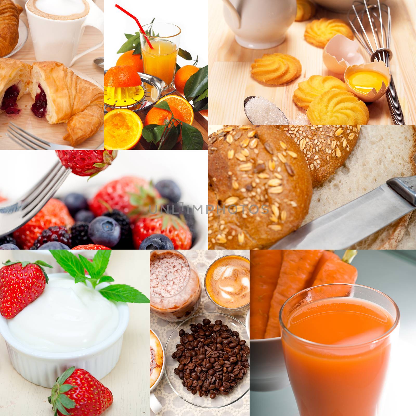 ealthy fresh nutritious vegetarian breakfast collage composition set