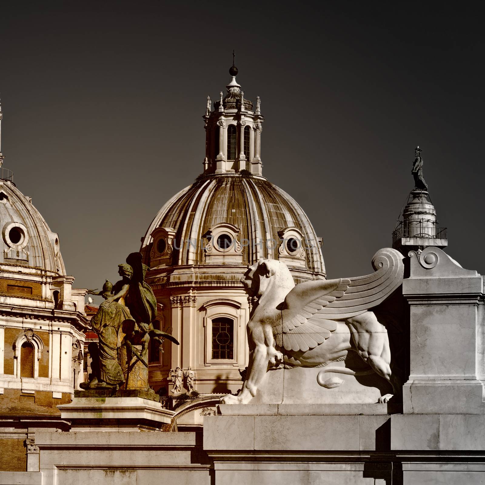 Domes of Catholic Cathedrals in Rome, Vintage Style Toned Picture