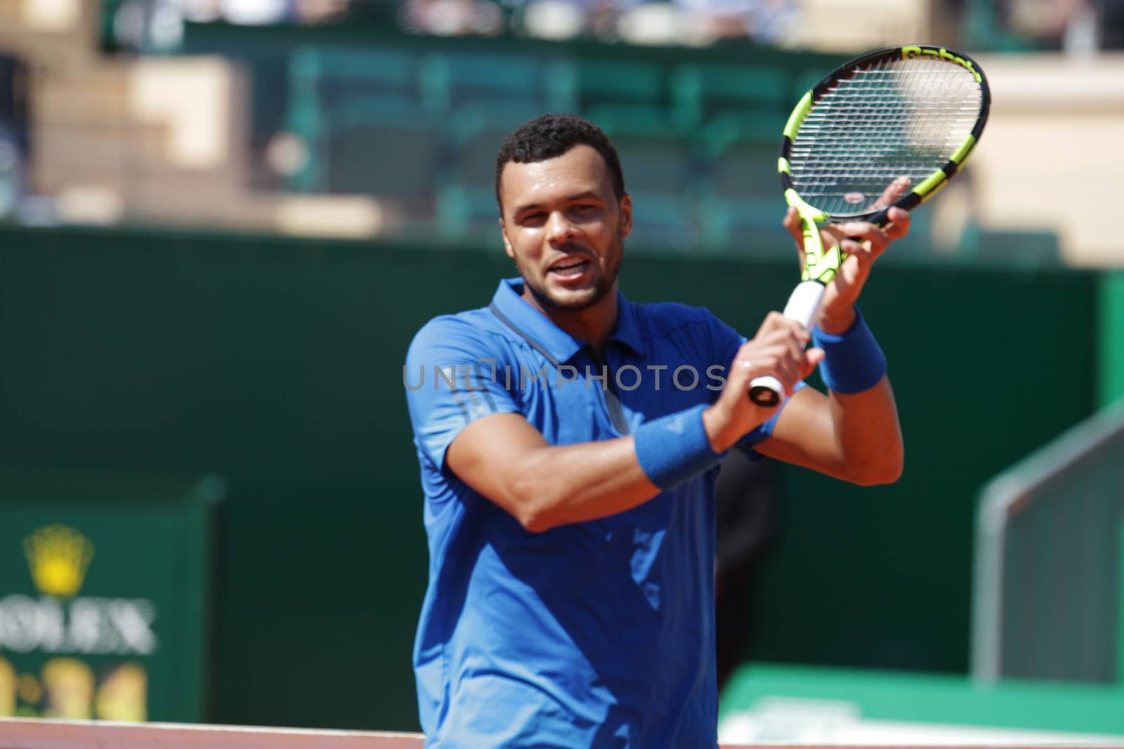 MONACA, Monte-Carlo: France's Jo-Wilfried Tsonga is pictured during their tennis match against Roger Federer at the Monte-Carlo ATP Masters Series tournament on April 15, 2016 in Monaco. France's Jo-Wilfried Tsonga is through to the Monte Carlo Masters semi-finals following a win over Switzerland's Roger Federer.