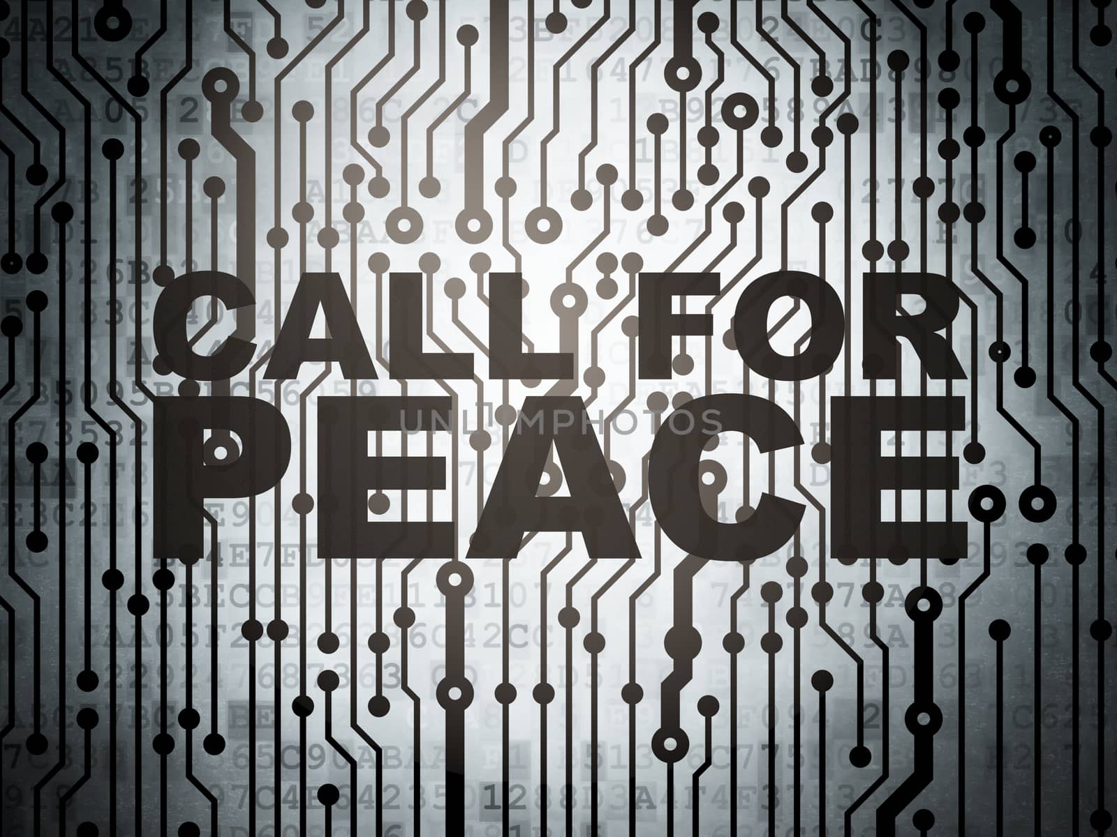 Political concept: circuit board with Call For Peace by maxkabakov