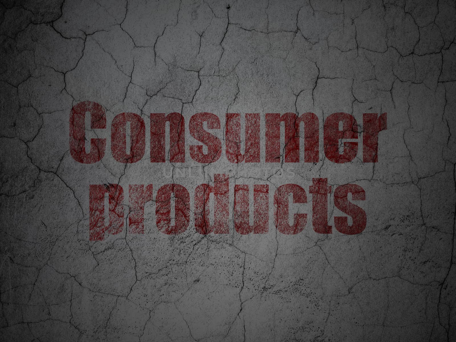Business concept: Red Consumer Products on grunge textured concrete wall background