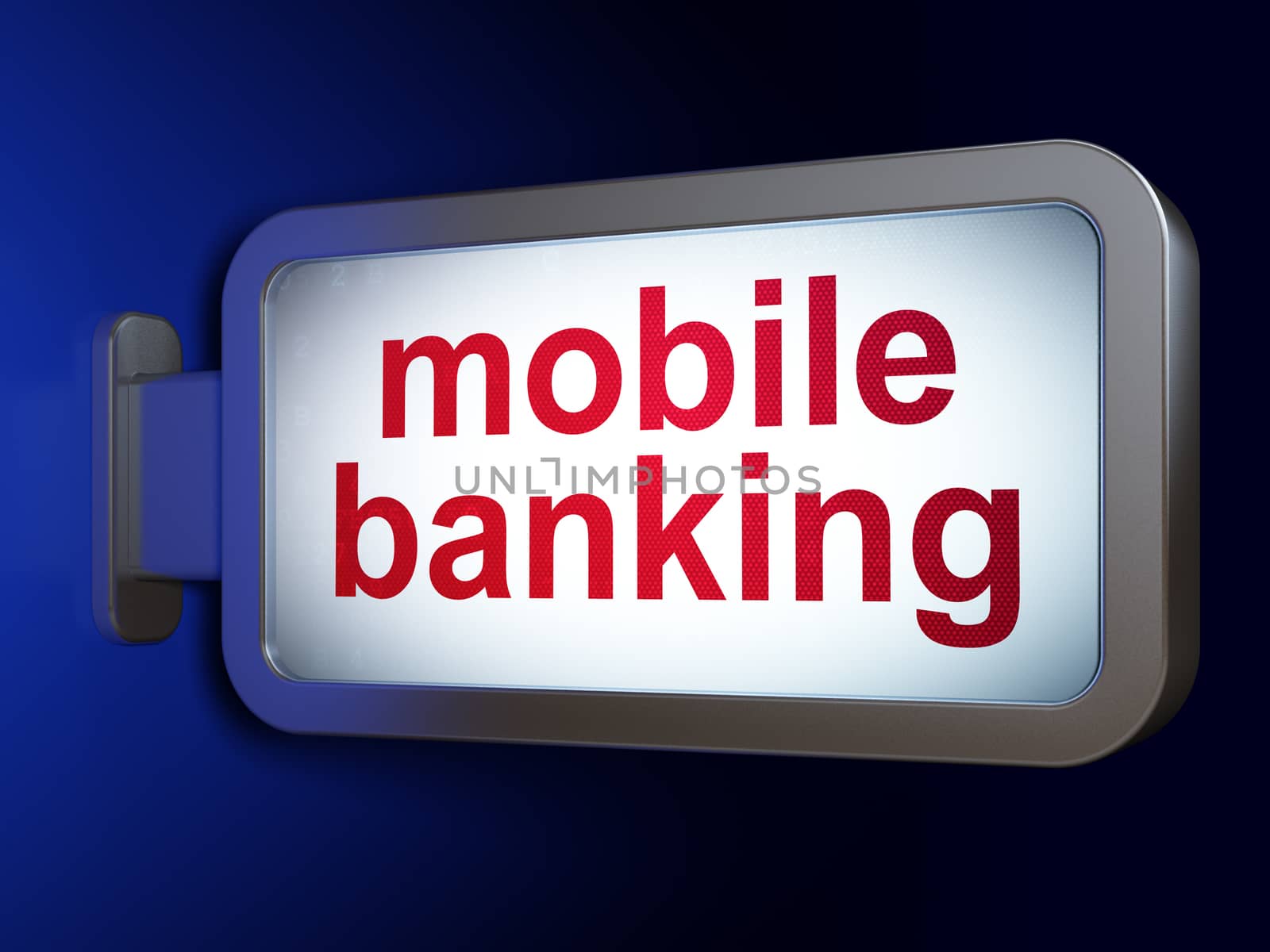 Currency concept: Mobile Banking on advertising billboard background, 3D rendering