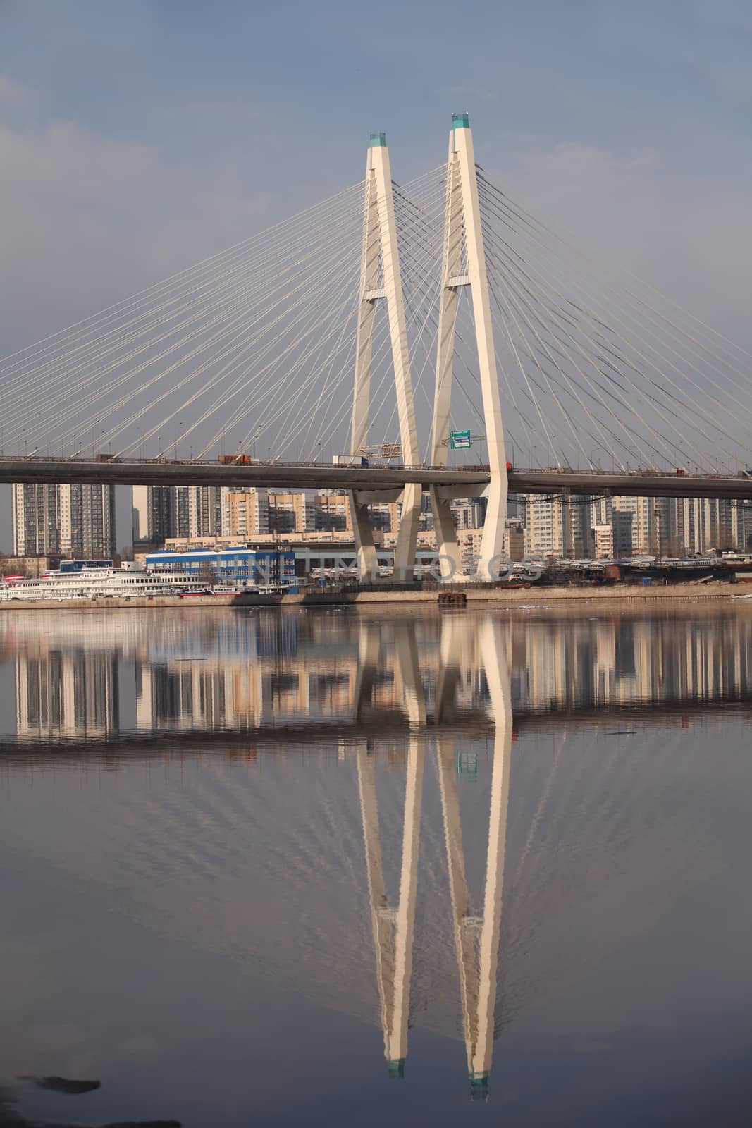 St. Petersburg, Russia, March 22, 2016  Large Obukhov Bridge in St. Petersburg