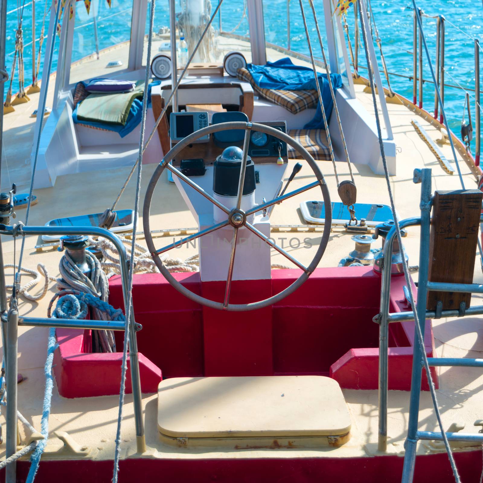 Steering wheel on the yacht by vapi