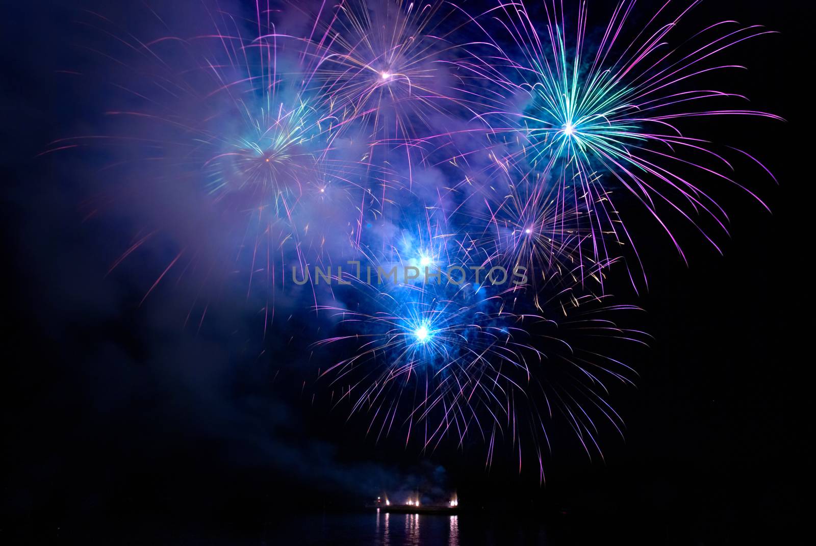 Colorful blue fireworks by vapi