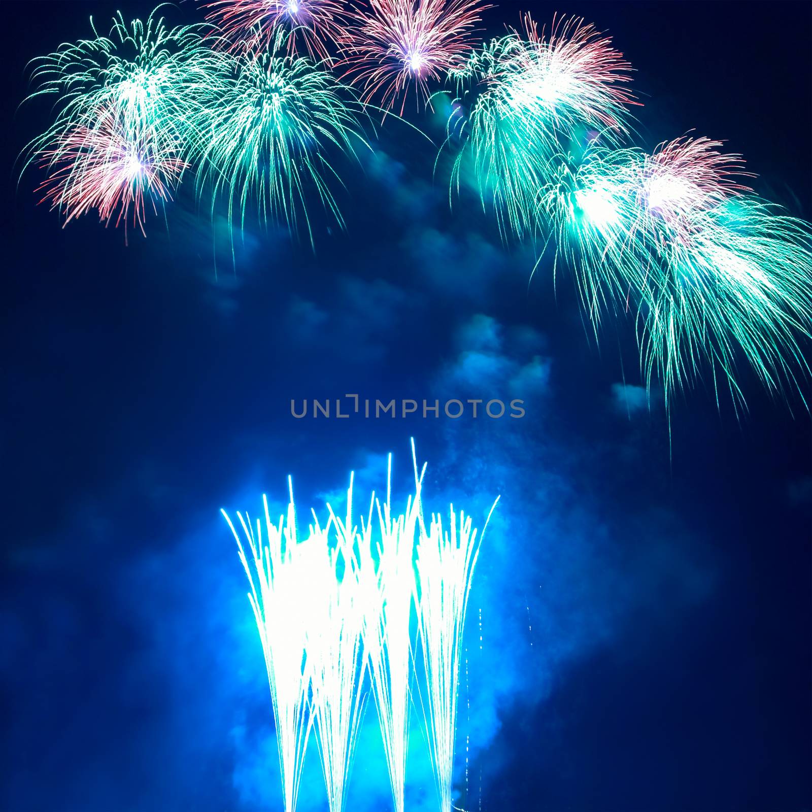 Colorful blue holiday fireworks by vapi