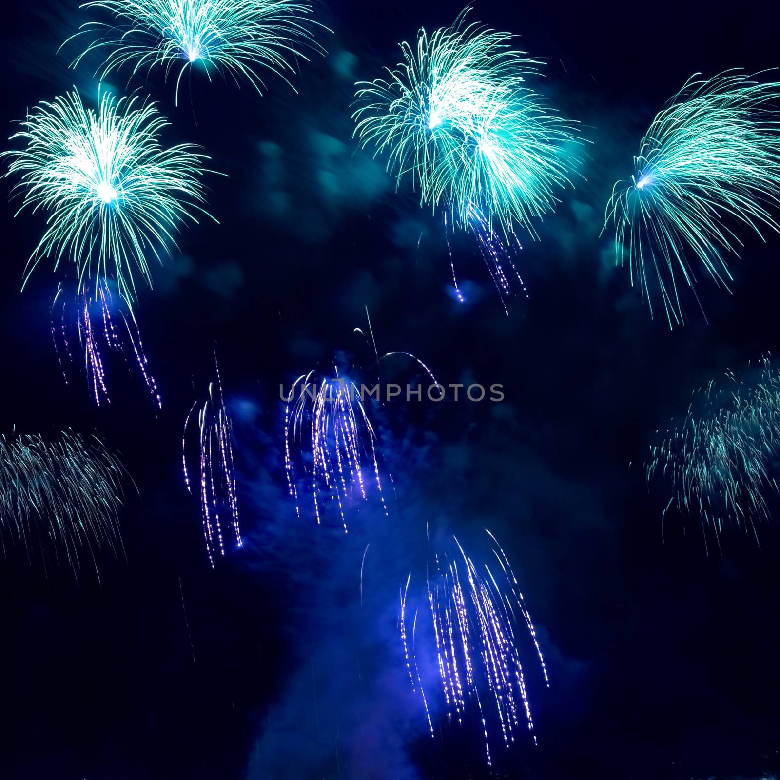 Colorful blue holiday fireworks by vapi