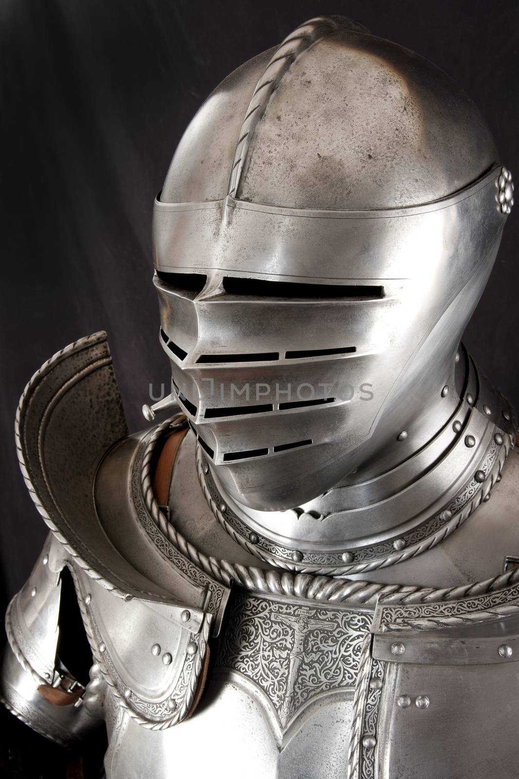 Armour of the medieval knight. Metal protection of the soldier against the weapon of the opponent