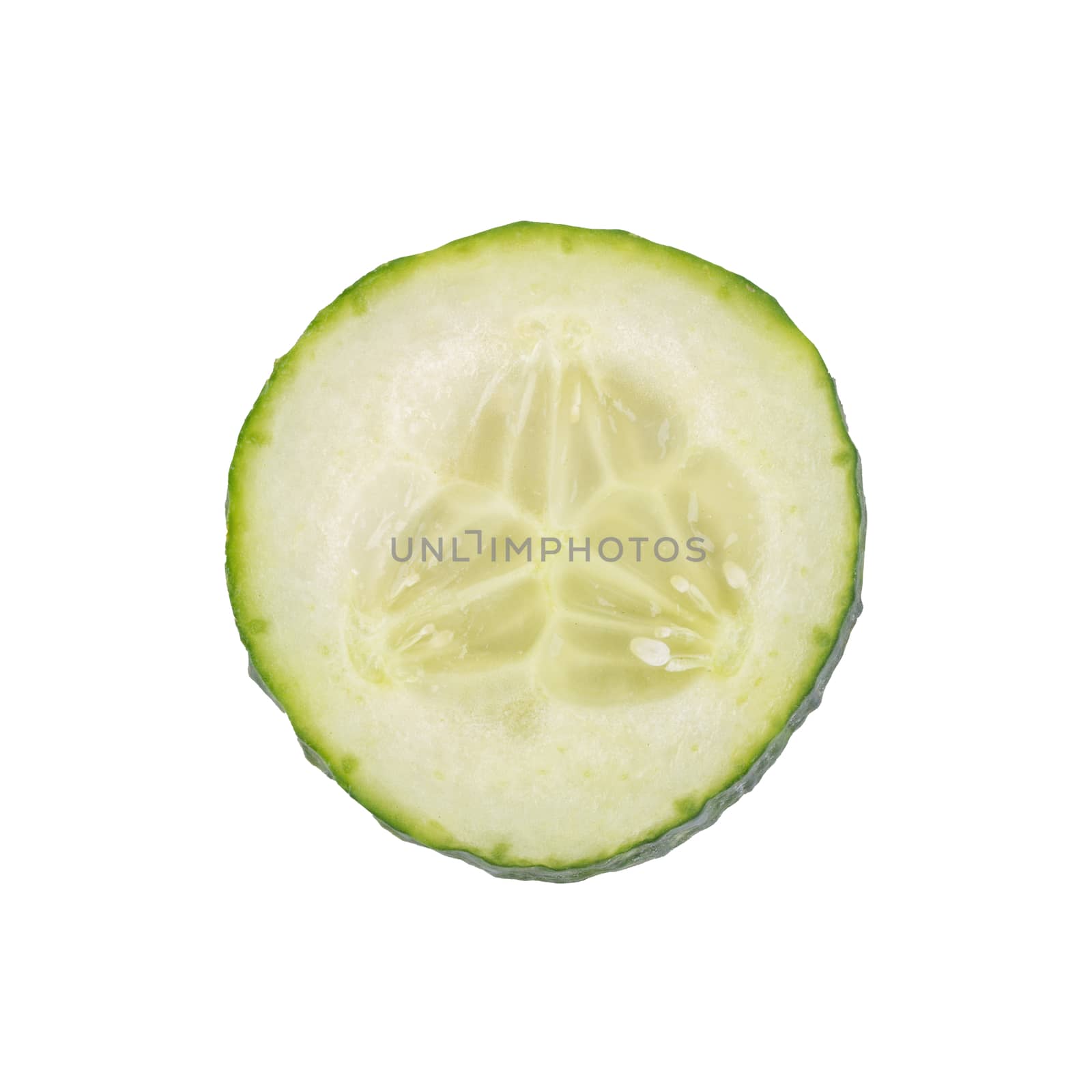 A slice of cucumber isolated on a white background
