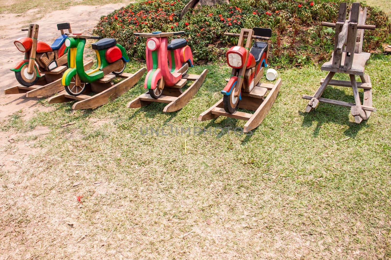 wooden horse in garden