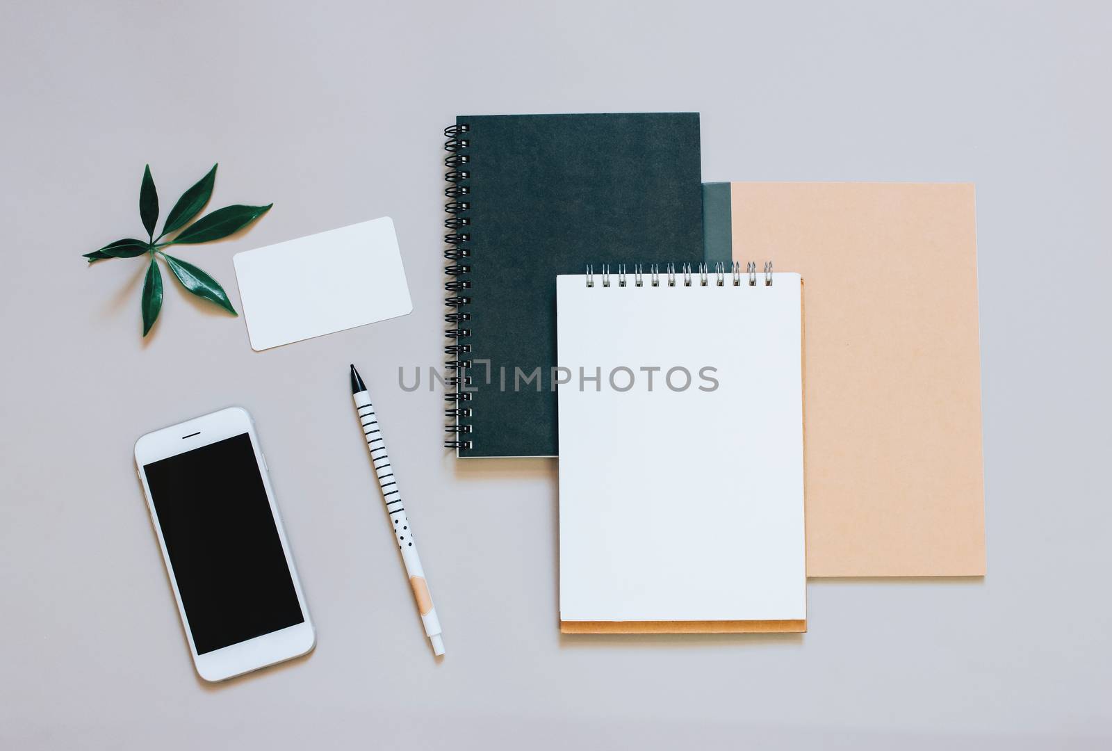 Creative flat lay photo of workspace desk with smartphone, coffe by nuchylee
