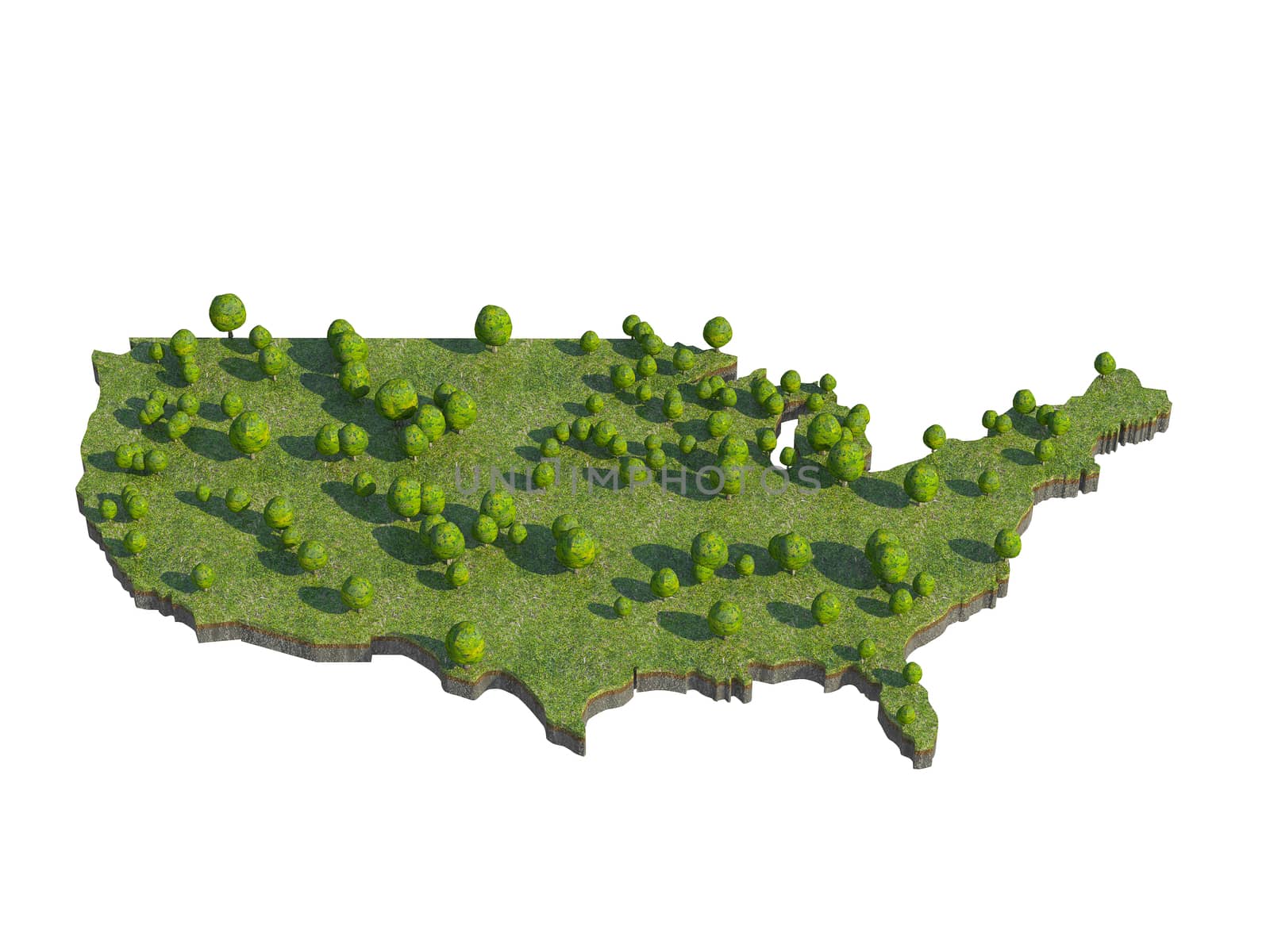 3d render of USA  map section cut isolated on white with clipping path