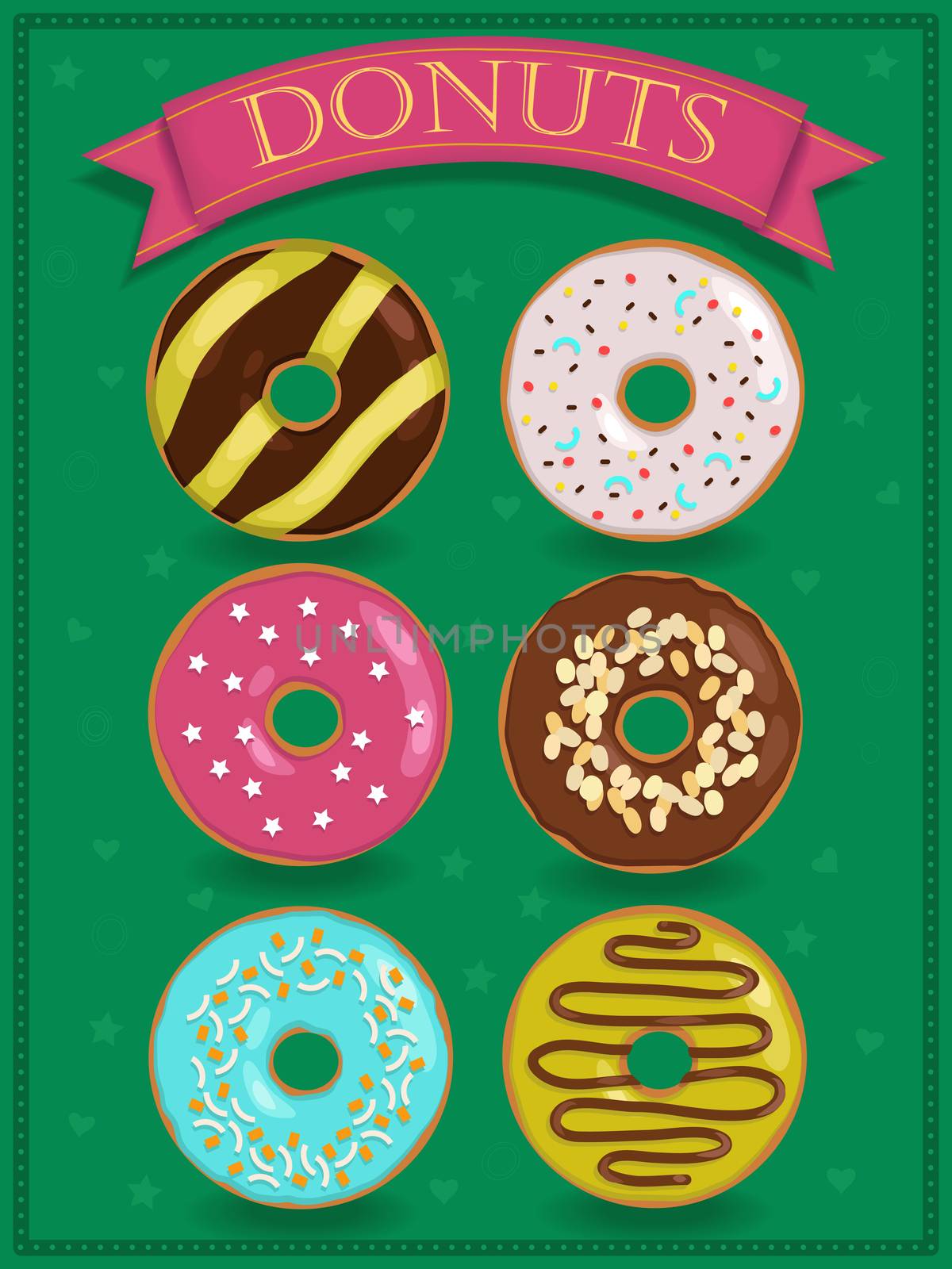Set of sweet donuts.  illustration
