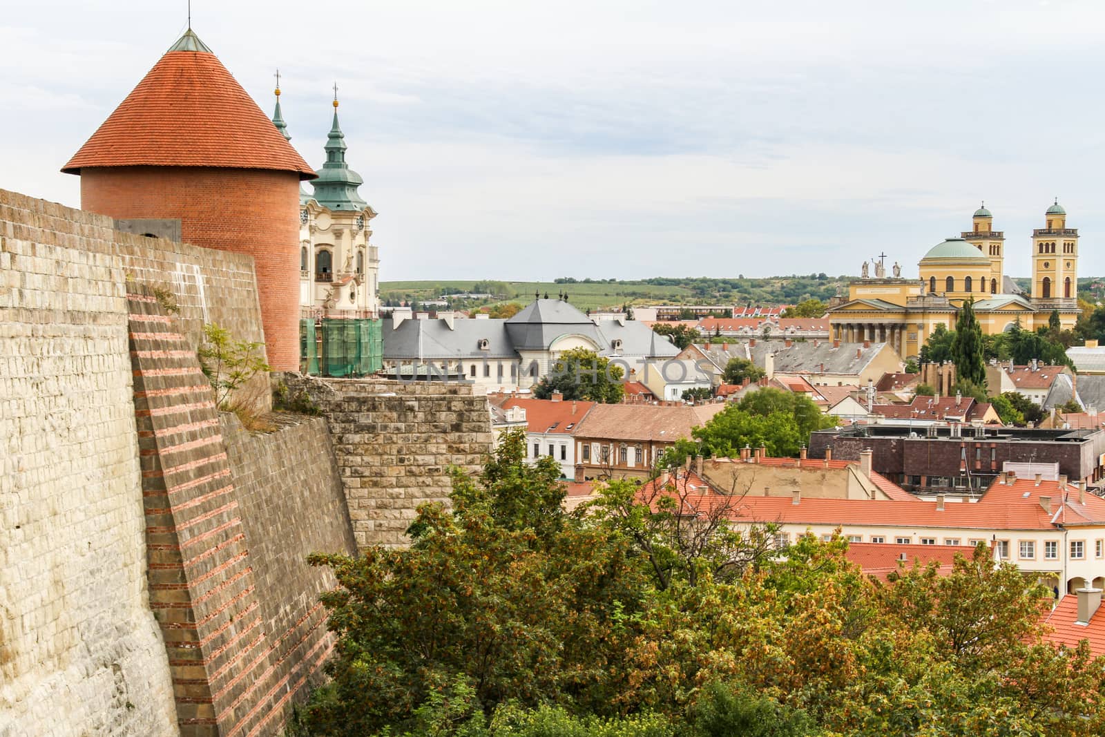 The view of the Basilica from the ruins of the Castle of Eger, Hungary