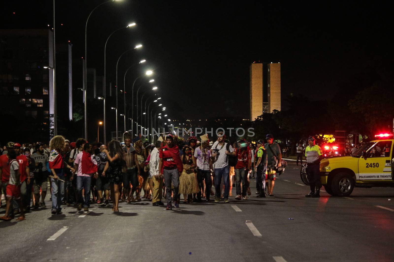 BRAZIL, Brasilia: Supporters of Brazilian President Dilma Rousseff demonstrate against her impeachment in Brasilia on April 16, 2016.Saturday was the second day of the debate on the impeachment of President Dilma Rousseff in Brazil's lower house of Congress, ahead of a Sunday vote on whether or not to pursue the process.