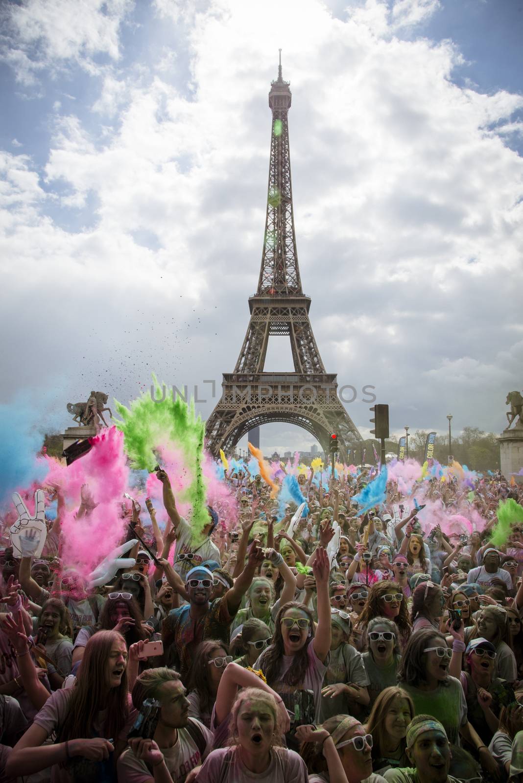 France: Over 30,000 participants attends a concert at the end of the Color Run by Sephora in Paris on April 17, 2016.
