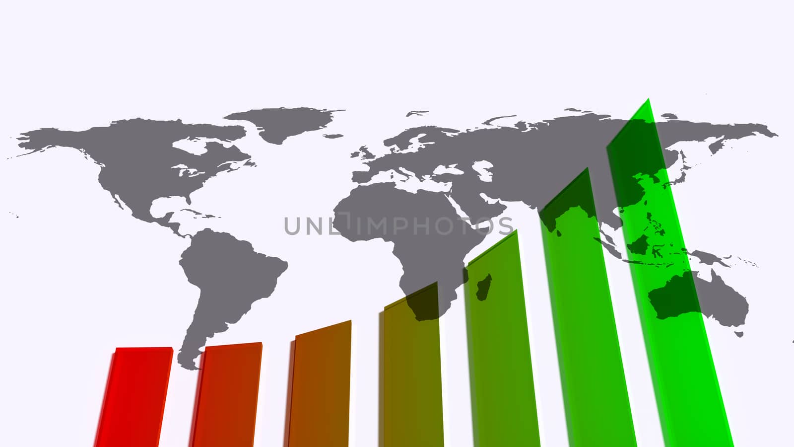 Growth chart with earth map, 3d illustration