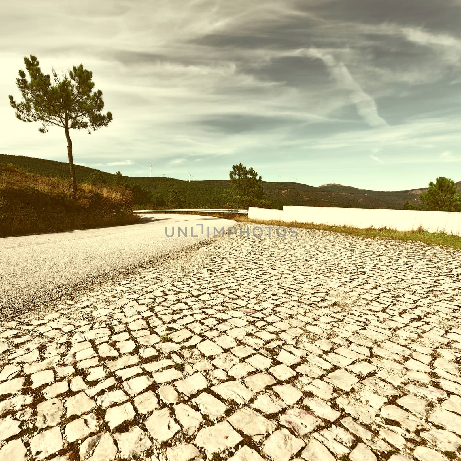 Mountain Asphalt Road in Portugal, Vintage Style Toned Picture