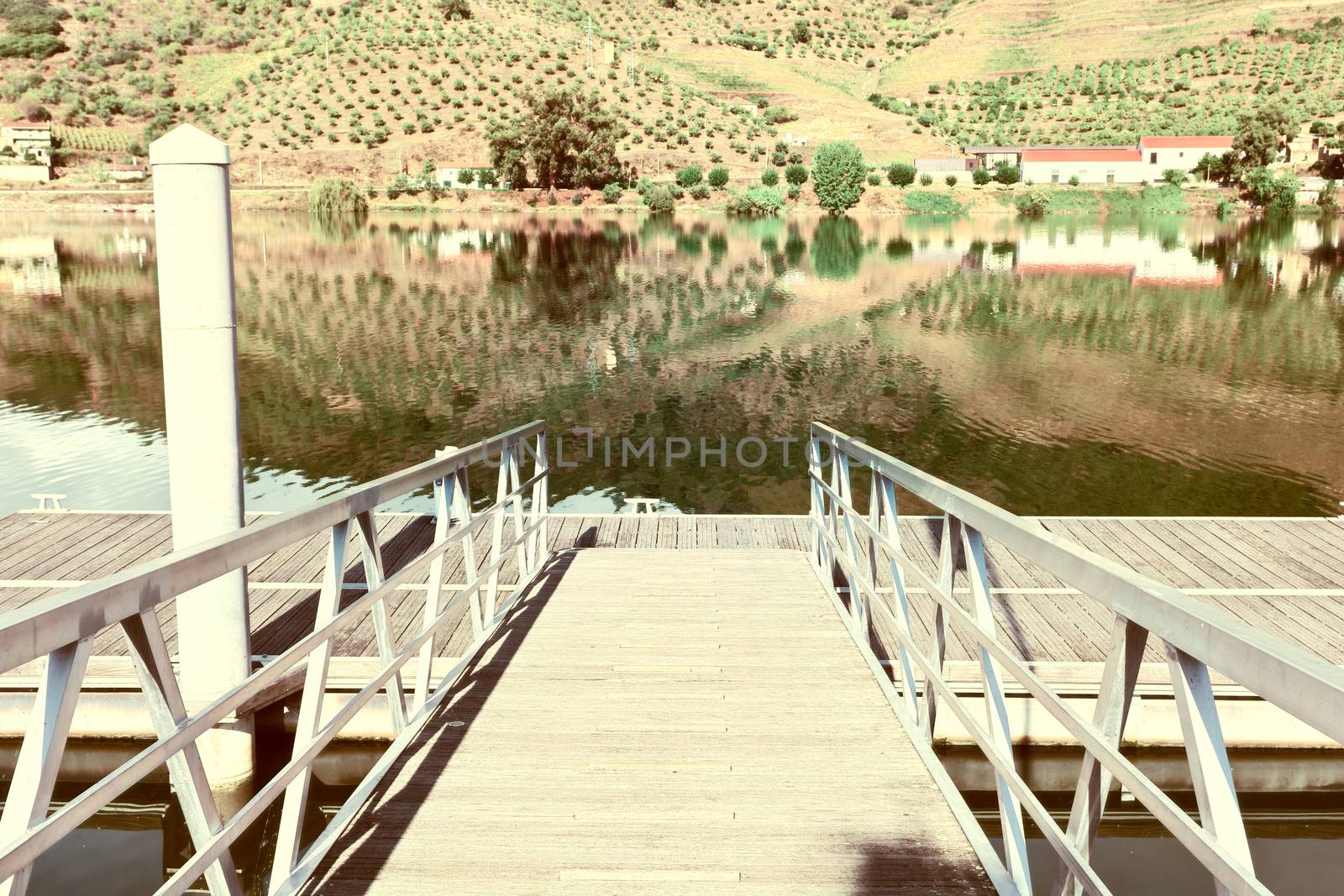 Metal Mooring Line on the River Douro in Portugal, Vintage Style Toned Picture
