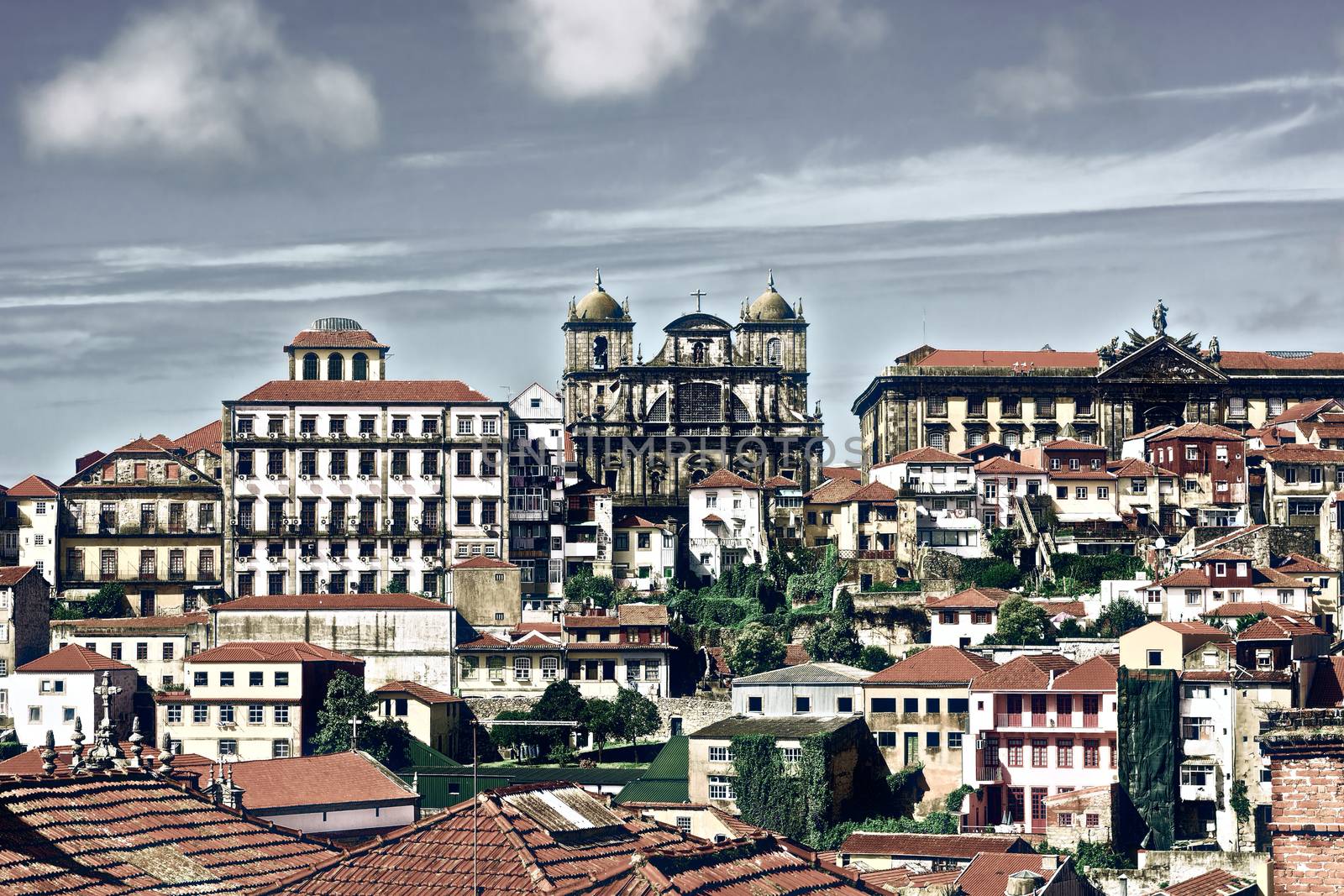 View to Historic Center City of Porto in Portugal, Vintage Style Toned Picture