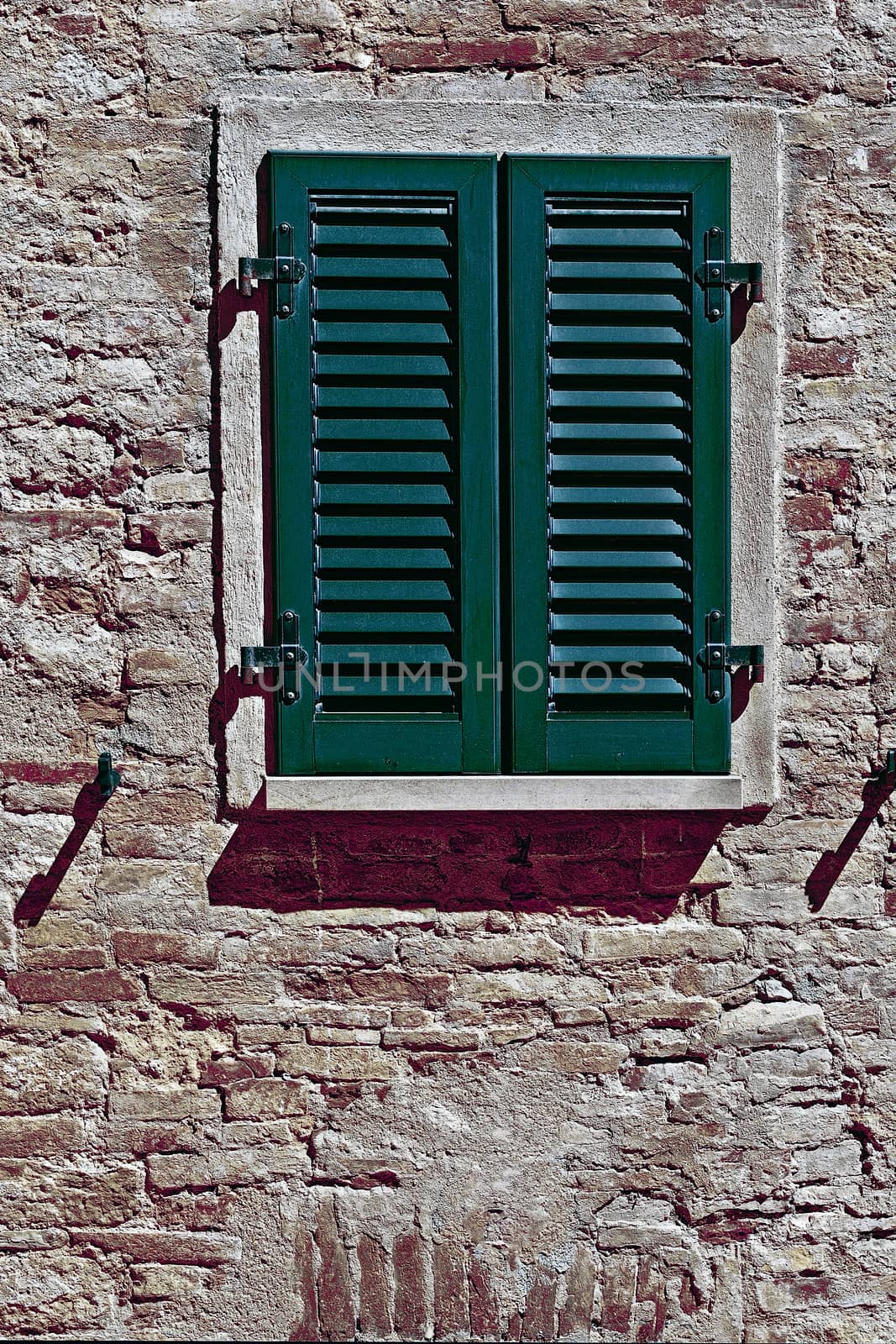 Italian Window with Closed Wooden Shutters, Vintage Style Toned Picture